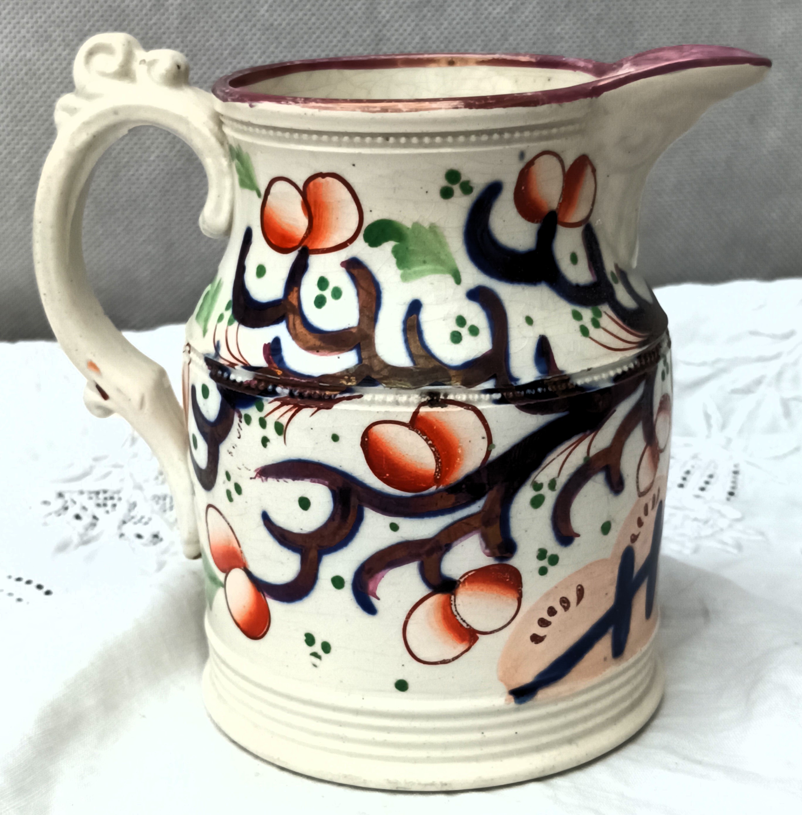 Antique Victorian Gaudy Welsh "Cherry Tree" Jug - Image 3